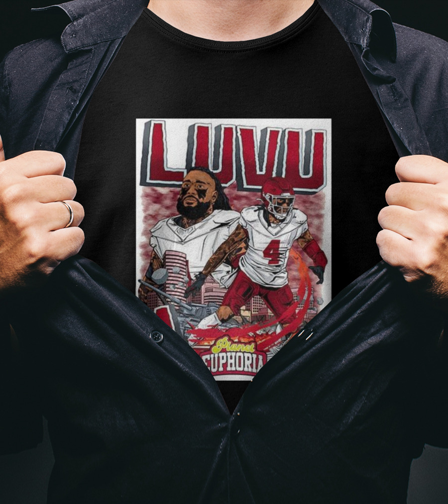 Luvu Player Number 4 NFLPA Euphoria Planet Football Cartoon T-Shirt