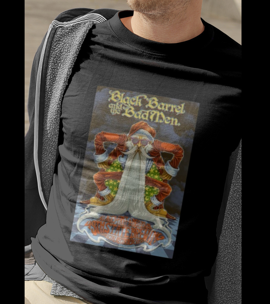 Black Barrel And The Bad Men Anchorage 2025 49th State Brewing Santa Event T-Shirt