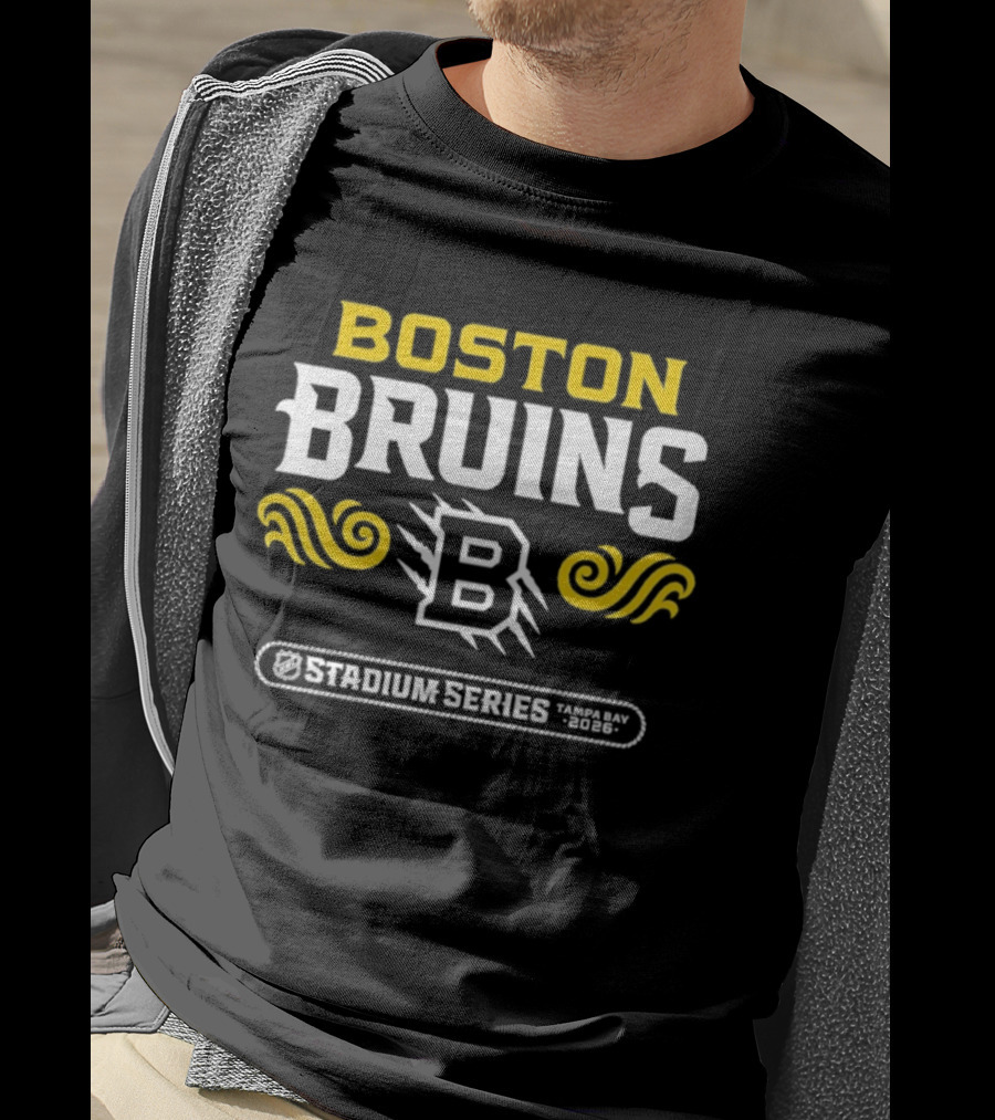 Boston Bruins Stadium Series 2026 B Emblem Yellow White Design T-Shirt