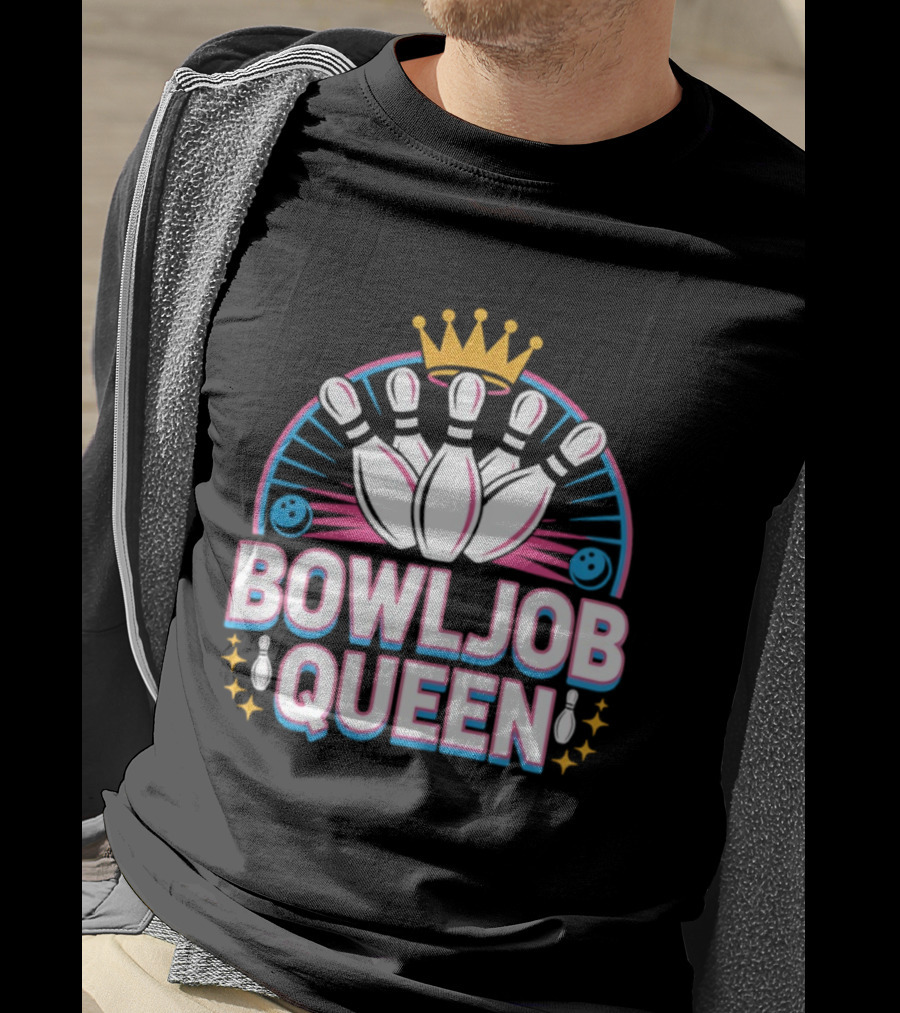 Bowljob Queen Crown Bowling Pins Starburst T-Shirt