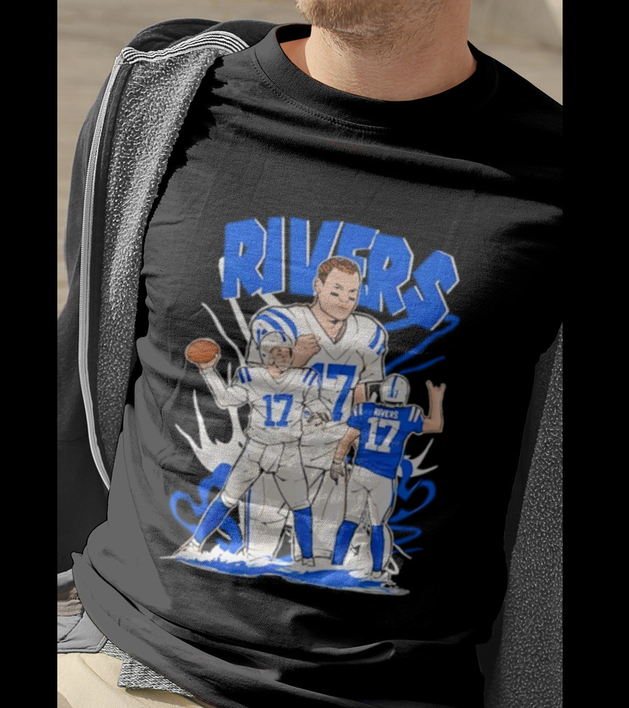 Philip Rivers 17 Indianapolis Colts Cartoon Football Player Art T-Shirt