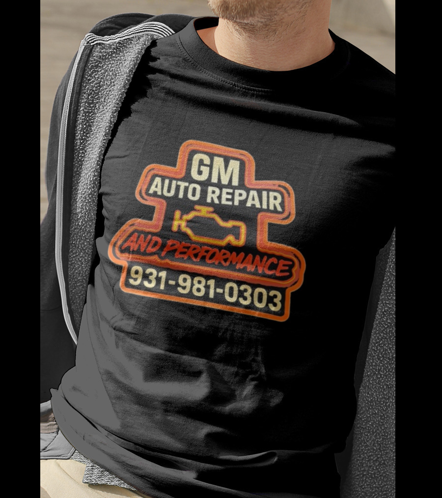 GM Auto Repair And Performance 931-981-0303 Engine Outline T-Shirt