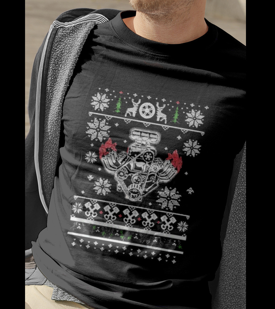 Shifting Gears Matt Parker Car Engine Christmas Reindeer Snowflakes T-Shirt