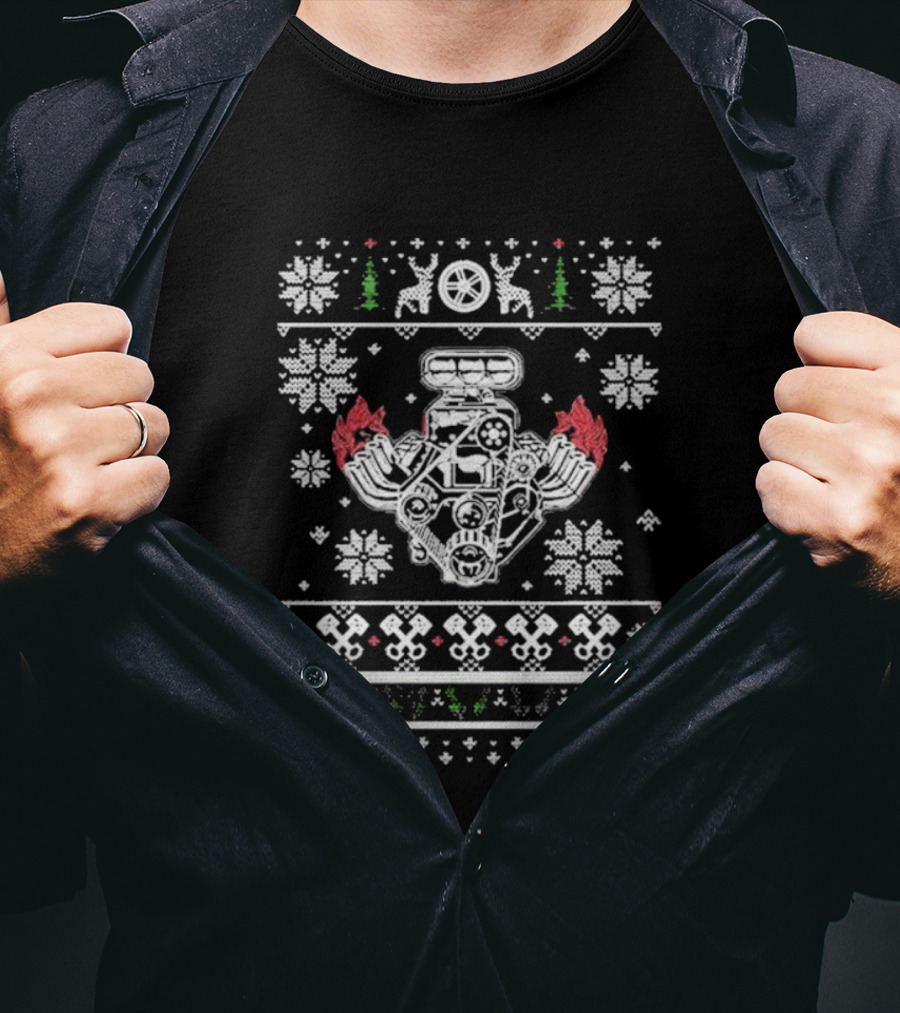 Shifting Gears Matt Parker Car Engine Christmas Reindeer Snowflakes T-Shirt