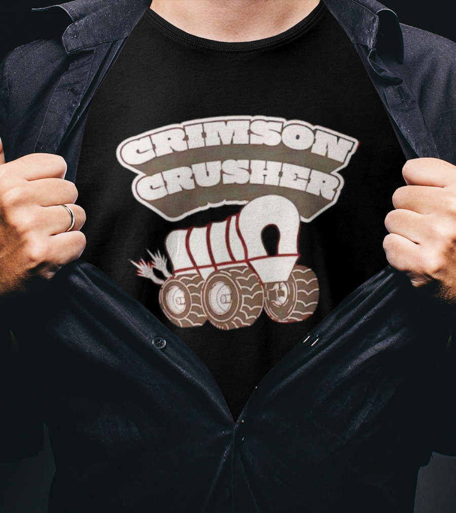 Crimson Crusher Covered Wagon Monster Truck Icon T-Shirt