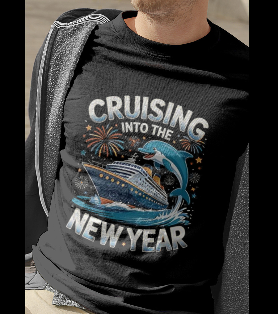 Cruising Into The New Year 2026 Ship Dolphin Fireworks Celebration T-Shirt