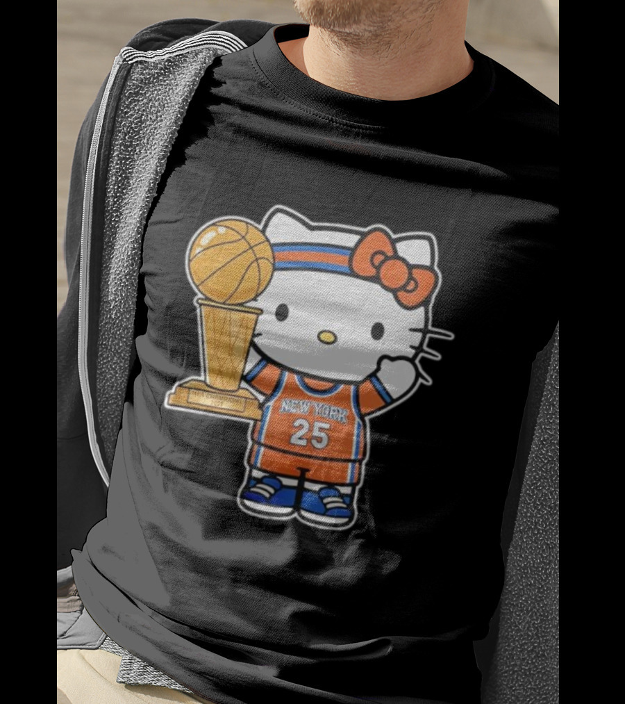 New York Knicks Kitty NBA Champions Trophy 2025 T-Shirt