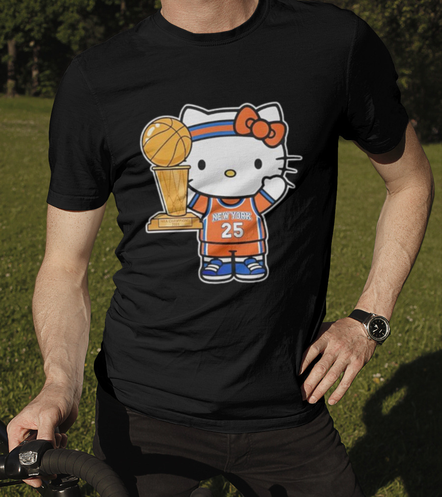 New York Knicks Kitty NBA Champions Trophy 2025 T-Shirt