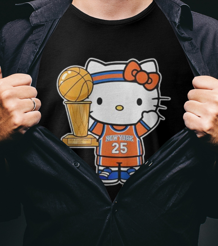 New York Knicks Kitty NBA Champions Trophy 2025 T-Shirt