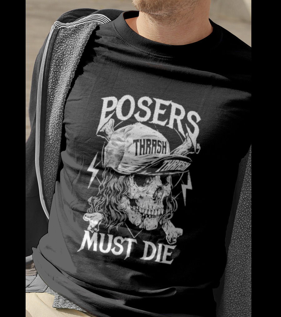 Skull Thrash Posers Must Die Lightning Bones Cap T-Shirt