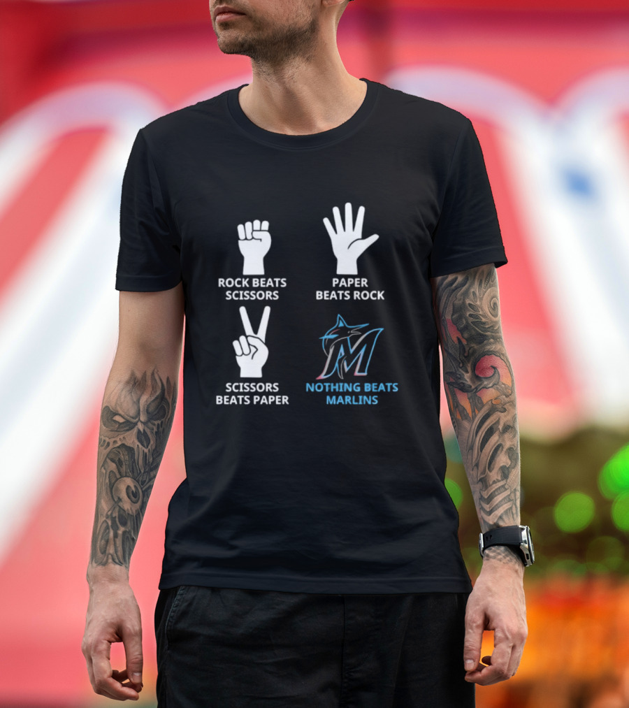 Rock Paper Scissors Marlins Nothing Beats Miami T-Shirt