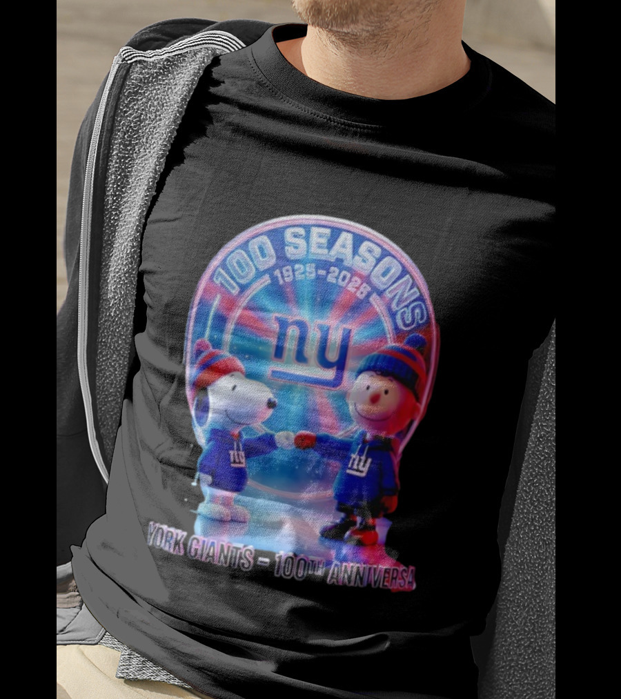 Snoopy Charlie Brown NY 100 Seasons 1925 2025 Giants 100th Anniversary T-Shirt
