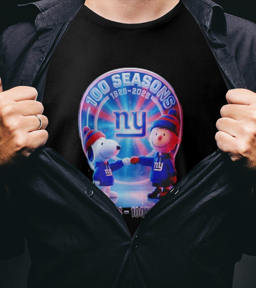 Snoopy Charlie Brown NY 100 Seasons 1925 2025 Giants 100th Anniversary T-Shirt