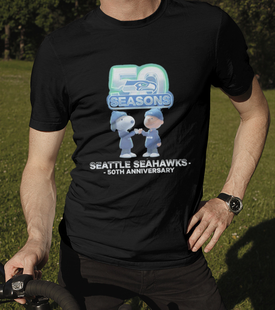 Snoopy Charlie Brown Seattle Seahawks 50 Seasons 50th Anniversary 1976 2026 T-Shirt