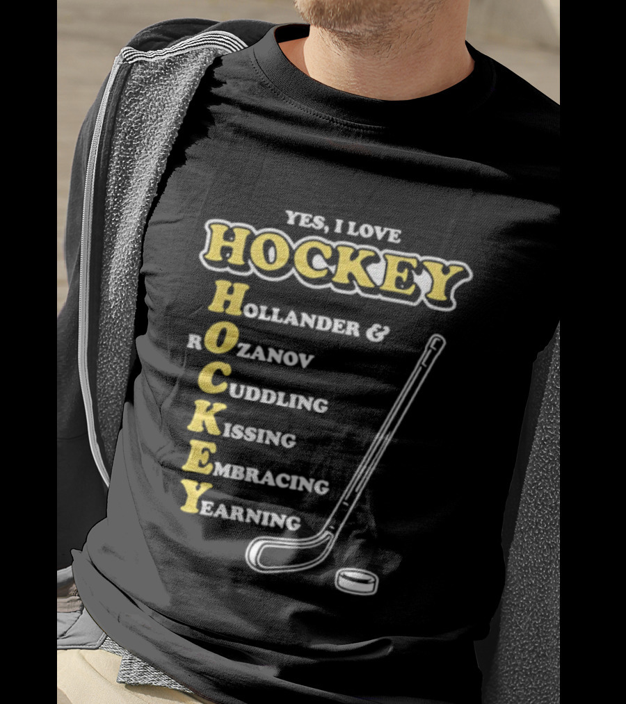 Yes I Love Hockey Hollander Rozanov Cuddling Kissing Embracing Yearning T-Shirt