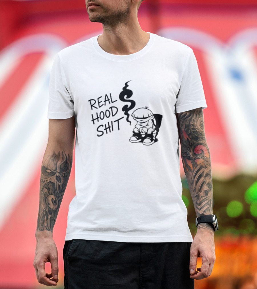Real Hood Shit Cartoon Character With Smoke Drawing T-Shirt