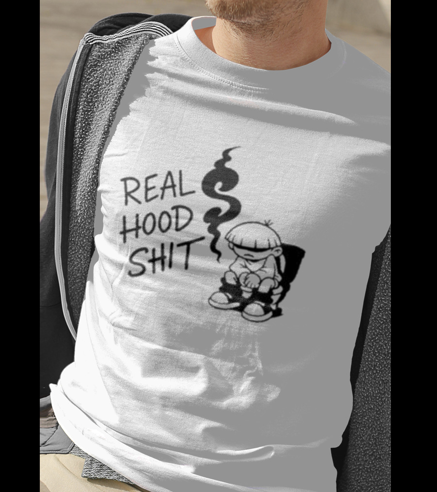 Real Hood Shit Cartoon Character With Smoke Drawing T-Shirt