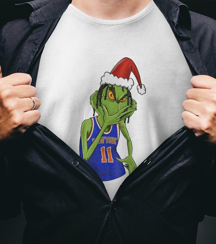 Grinch Santa Jalen Brunson New York Knicks NBA Basketball Christmas T-Shirt