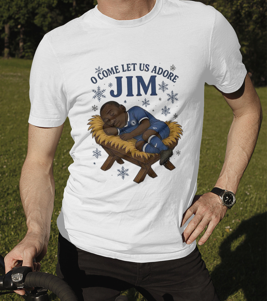 O Come Let Us Adore Jim Sleeping In Chelsea FC Christmas Manger Caricature T-Shirt
