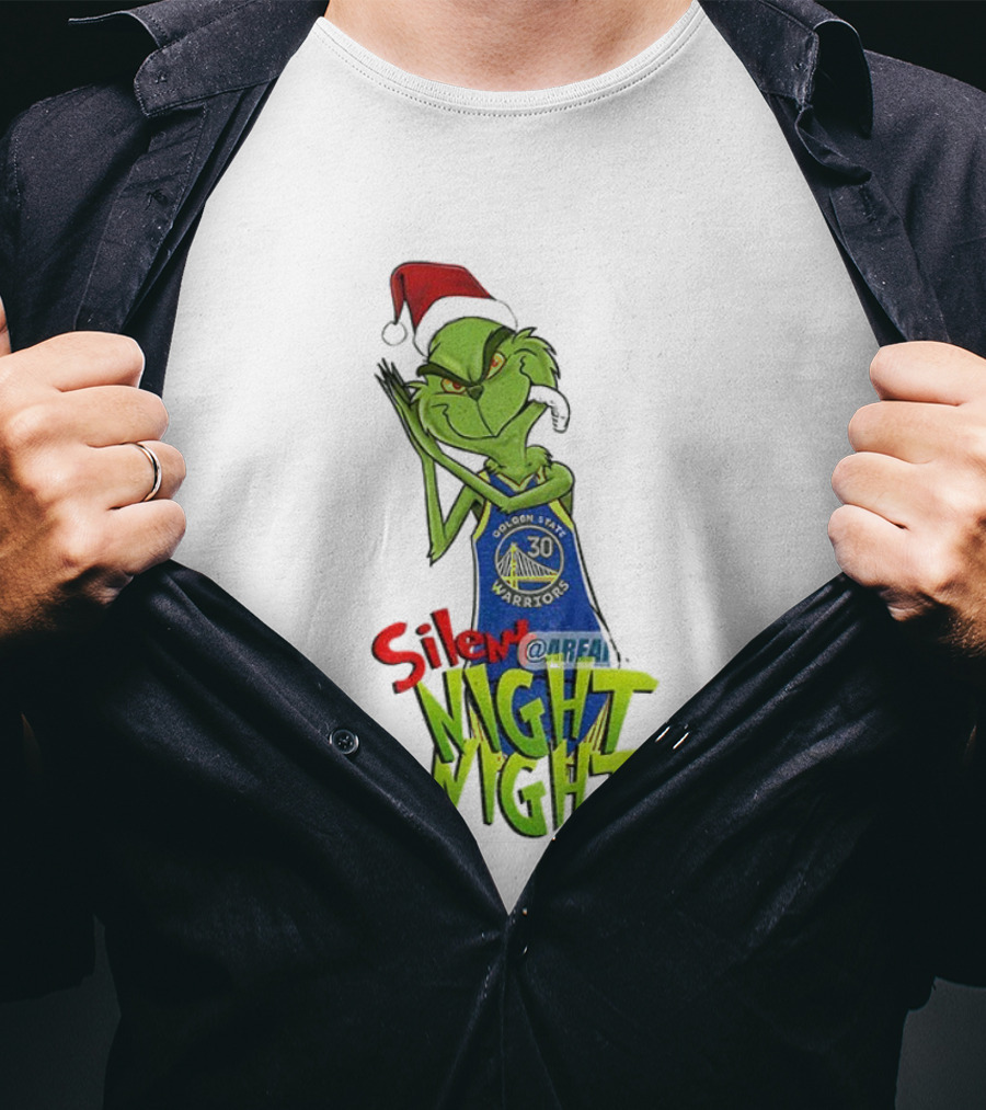 Silent Night Grinch Santa Stephen Curry Golden State Warriors NBA Christmas T-Shirt