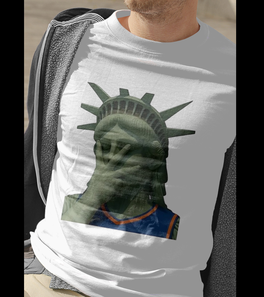 Statue Of Liberty Facepalm Wearing New York Knicks Jalen Brunson Jersey T-Shirt