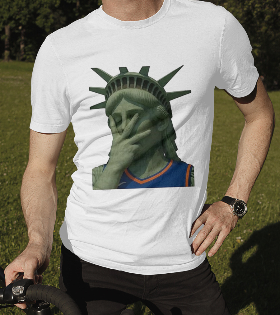 Statue Of Liberty Facepalm Wearing New York Knicks Jalen Brunson Jersey T-Shirt