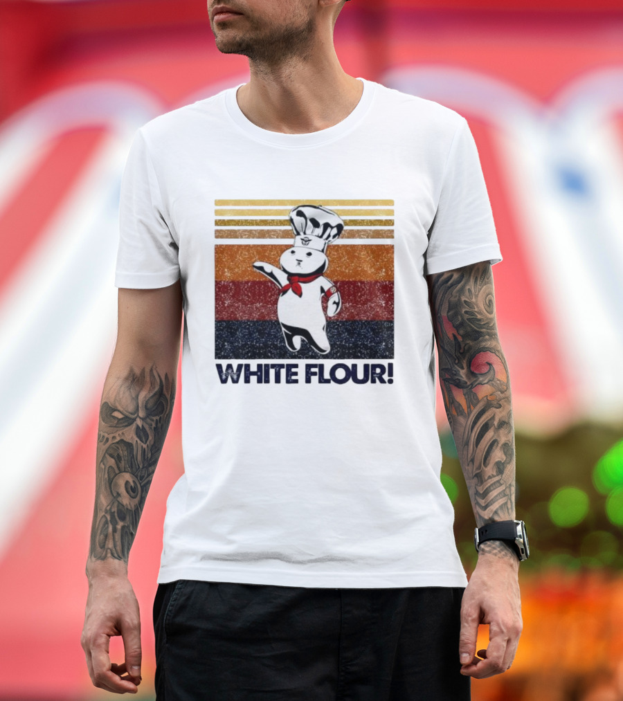 Pillsbury Doughboy Retro White Flour Chef Illustration With Colorful Stripes T-Shirt
