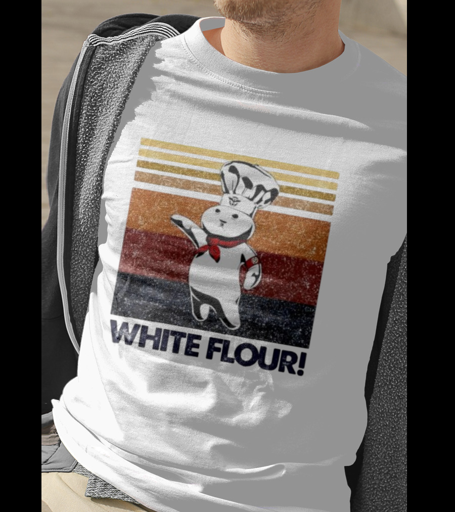 Pillsbury Doughboy Retro White Flour Chef Illustration With Colorful Stripes T-Shirt