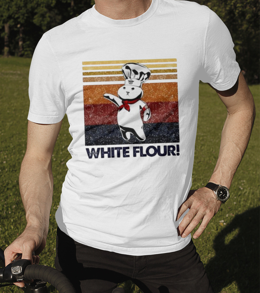 Pillsbury Doughboy Retro White Flour Chef Illustration With Colorful Stripes T-Shirt