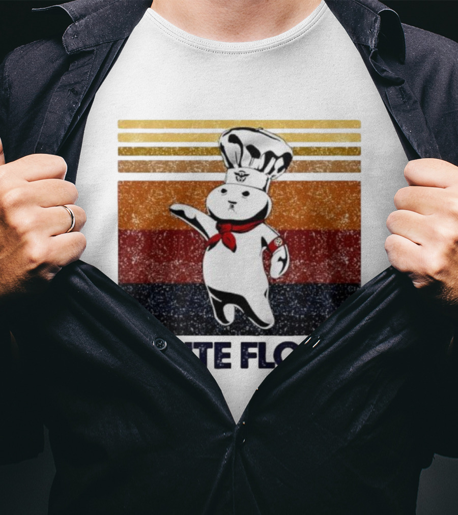 Pillsbury Doughboy Retro White Flour Chef Illustration With Colorful Stripes T-Shirt