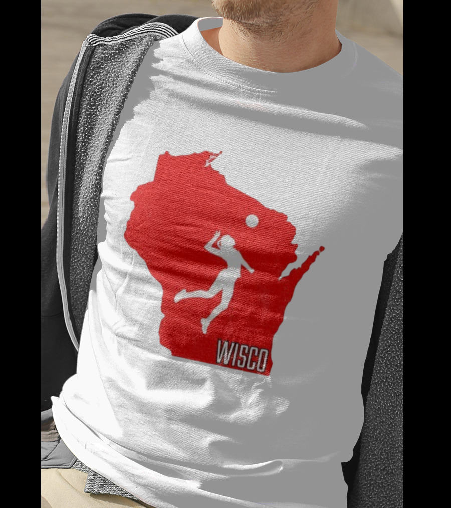 Wisconsin Badgers Volleyball Wisco Map Athlete Silhouette T-Shirt
