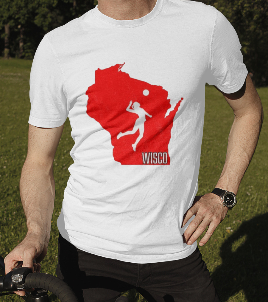 Wisconsin Badgers Volleyball Wisco Map Athlete Silhouette T-Shirt