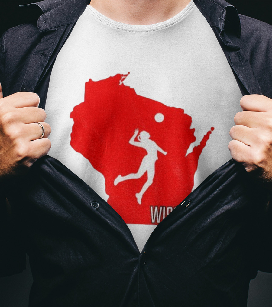 Wisconsin Badgers Volleyball Wisco Map Athlete Silhouette T-Shirt