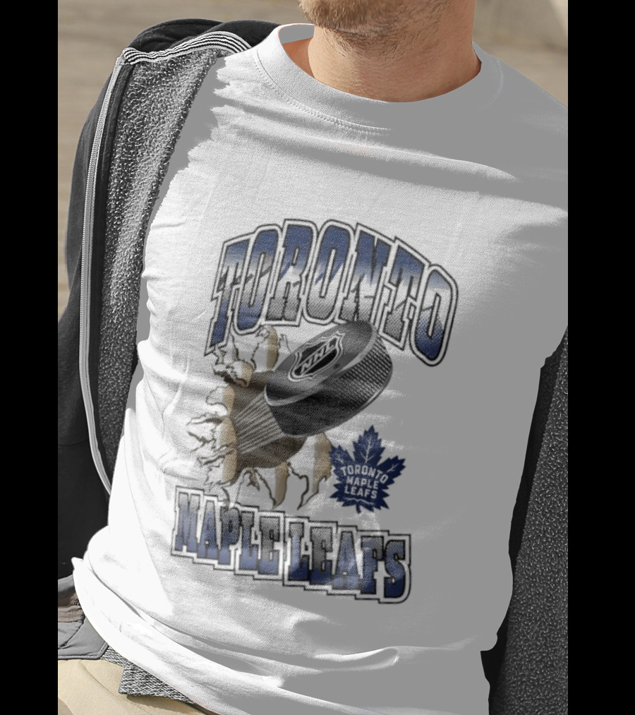Toronto Maple Leafs Puck Breaking Cracked Wall With Maple Leaf Emblem T-Shirt