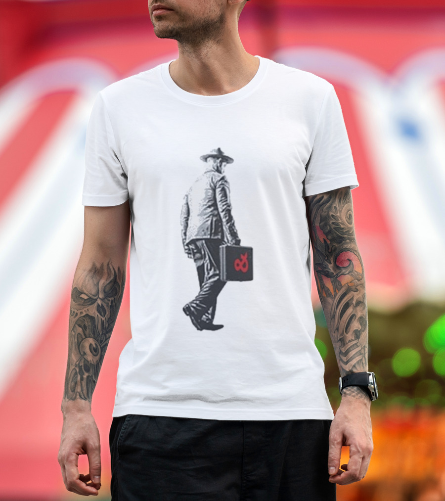 Boy And Bear Walking Man Iconic Walking Figure With Red Briefcase T-Shirt