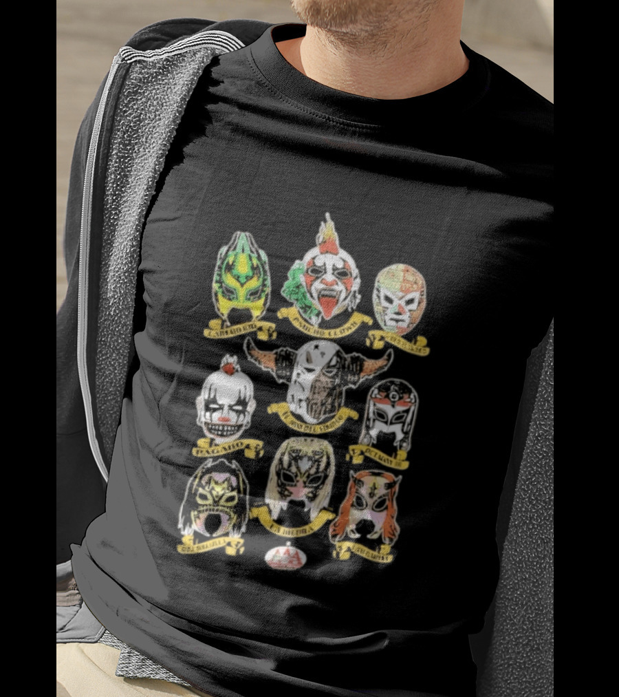 AAA Luchadores Masks El Hijo Del Tirantes La Hiedra Pentagón Jr Psycho Clown T-Shirt