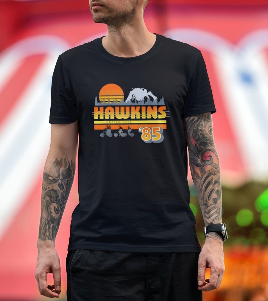 Hawkins Bikers Sunset Adventure Stranger Things 85 Demogorgon Forest T-Shirt