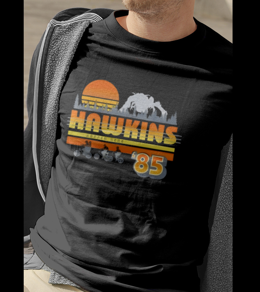 Hawkins Bikers Sunset Adventure Stranger Things 85 Demogorgon Forest T-Shirt