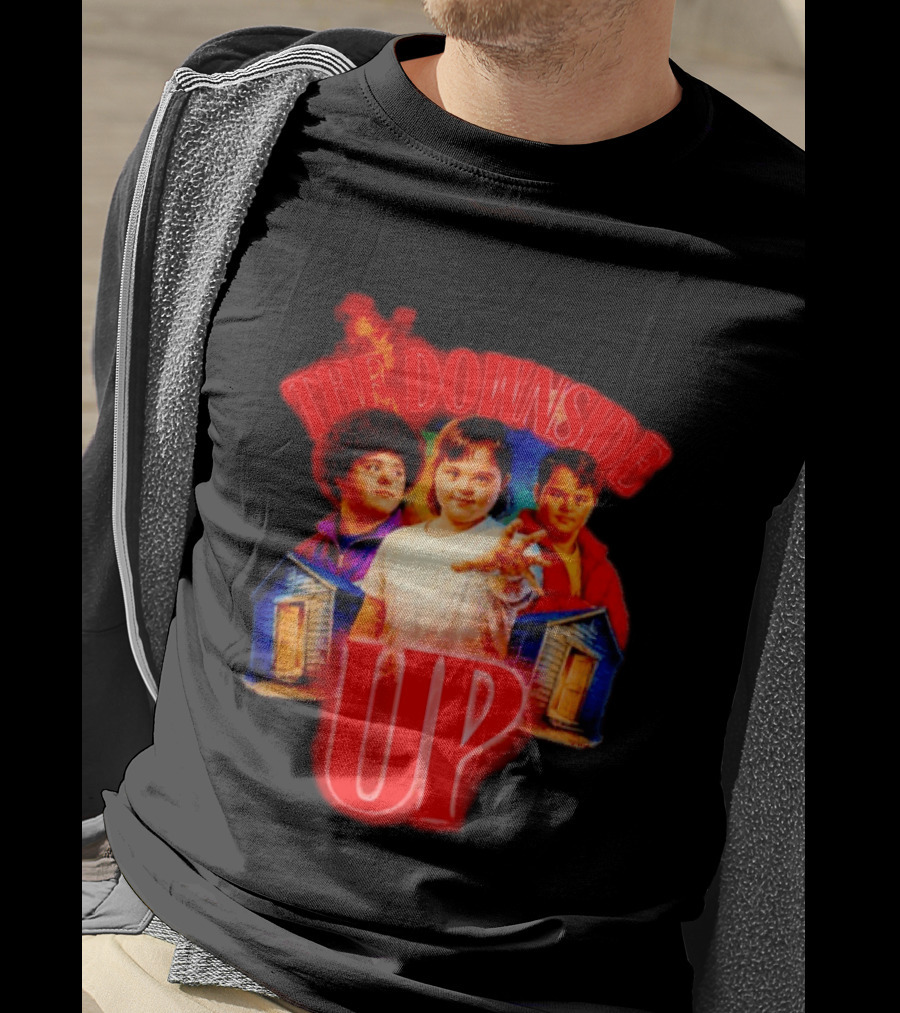 The Downside Up Stranger Things Meme Parody With Character Trio And Cabins T-Shirt