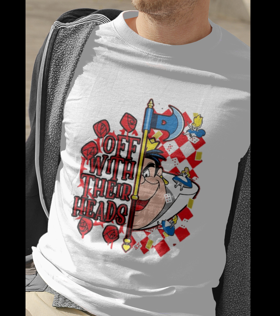 Off With Their Heads Queen Hearts Alice In Wonderland Axe Chessboard Cartoon T-Shirt