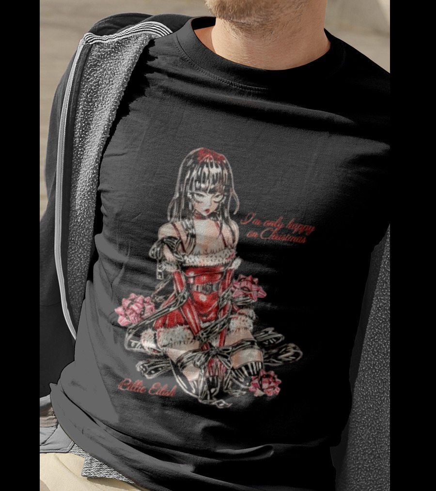 Billie Eilish I'm Only Happy On Christmas Red Outfit Wrapping Ribbon T-Shirt