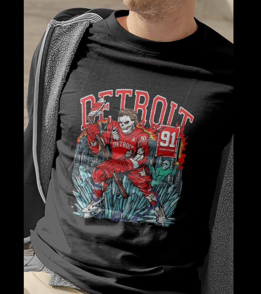 Detroit Red Wings Skeleton Hockey Player 91 January 17th 2026 T-Shirt