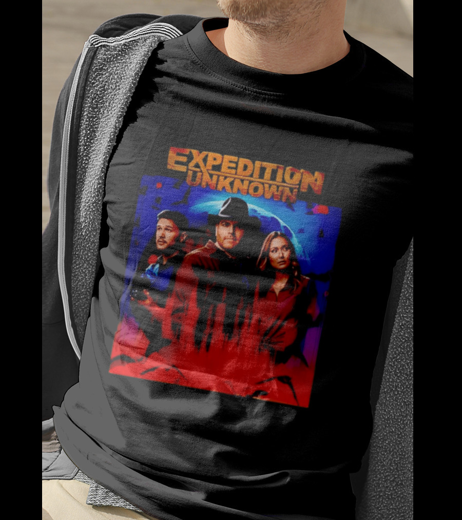 Expedition Unknown Cast In Bold Red And Blue Adventure T-Shirt