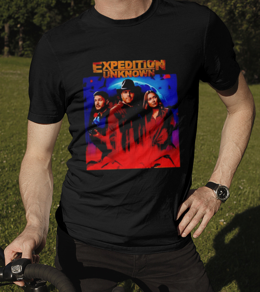 Expedition Unknown Cast In Bold Red And Blue Adventure T-Shirt