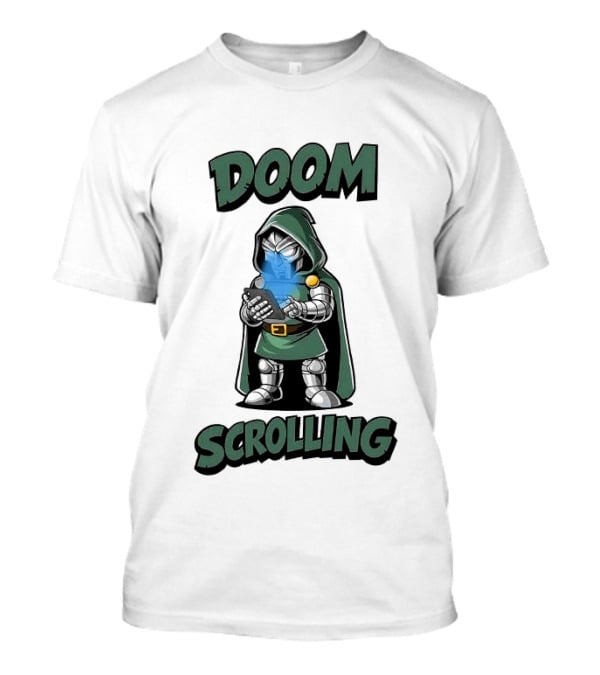 Doom Scrolling Dr Doom Comic Character With Phone T-Shirt