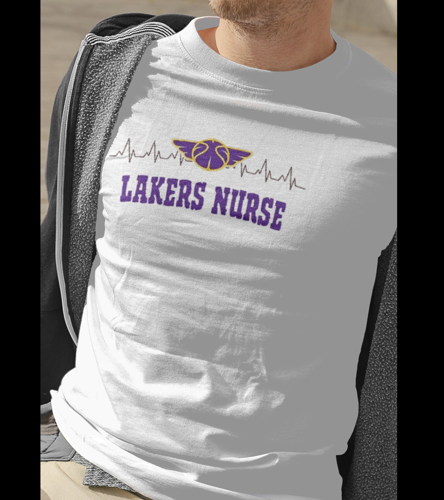 Los Angeles Lakers Nurse Appreciation With Heartbeat Basketball Wings T-Shirt