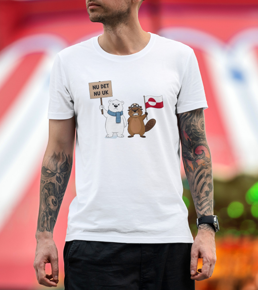 Nu Det Nuuk Greenland Is Not For Sale Polar Bear Beaver Flag T-Shirt