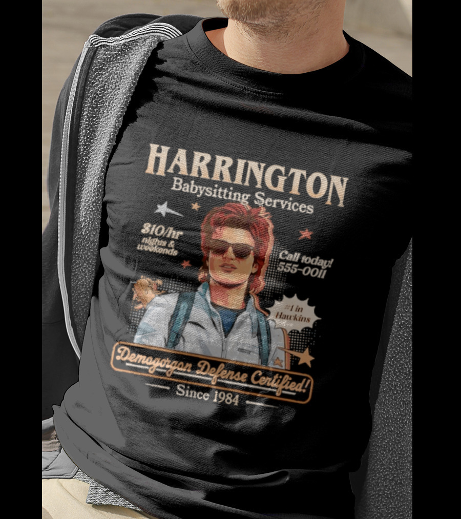 Harrington Babysitting Services Demogorgon Defense Certified Since 1984 Stranger Things Dustin Hawkins T-Shirt