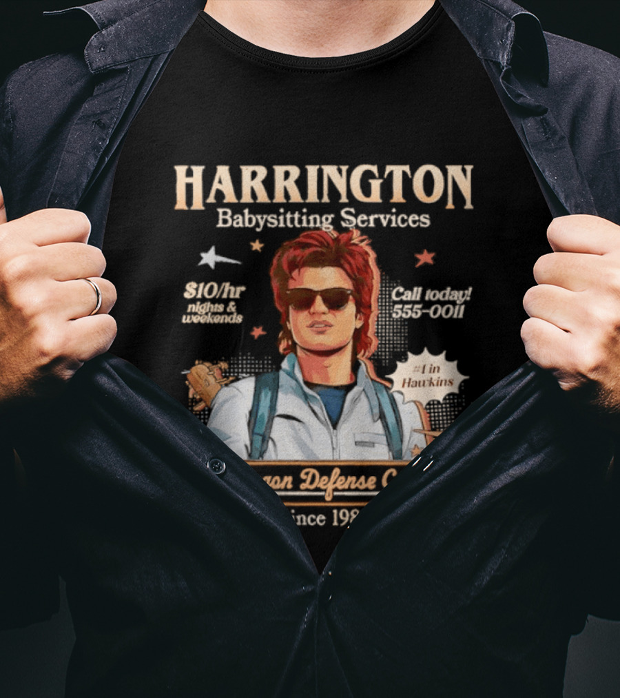 Harrington Babysitting Services Demogorgon Defense Certified Since 1984 Stranger Things Dustin Hawkins T-Shirt