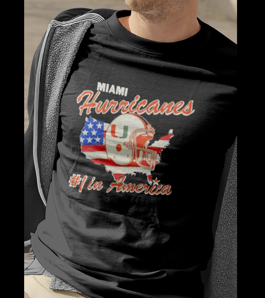Miami Hurricanes Helmet American Flag Map #1 In America T-Shirt